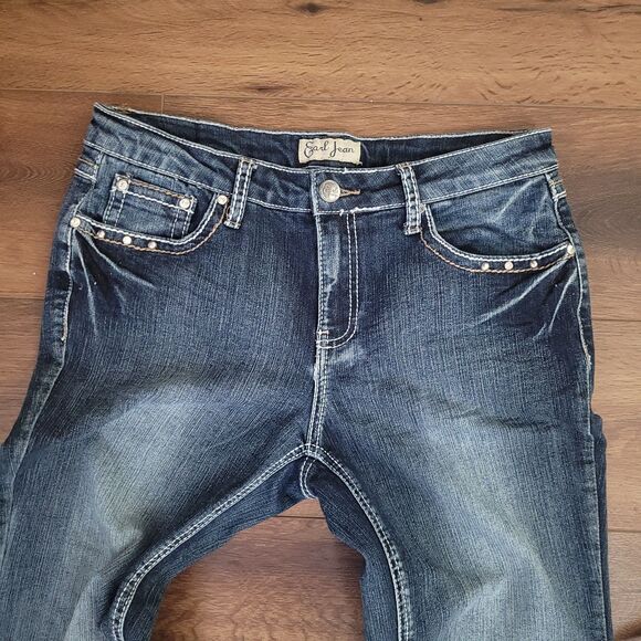 Earl Jeans Womens Size 8 Blue Bootcut Mid Rise Flap Pocket Rhinestone Denim - Picture 9 of 12